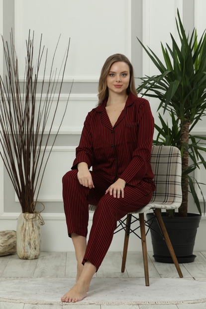 Reblack One Exclusive Collection Önden Düğmeli Uzun Kollu İpek Saten Pijama Takımı - 1