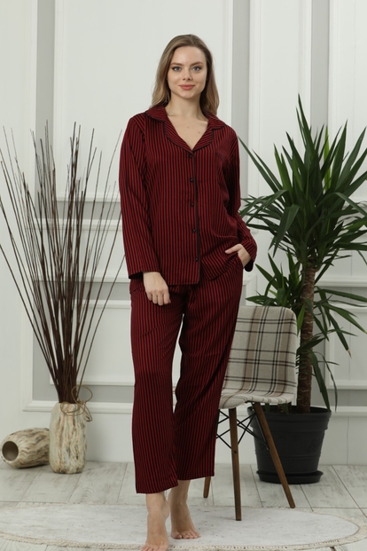 Reblack One Exclusive Collection Önden Düğmeli Uzun Kollu İpek Saten Pijama Takımı - 2