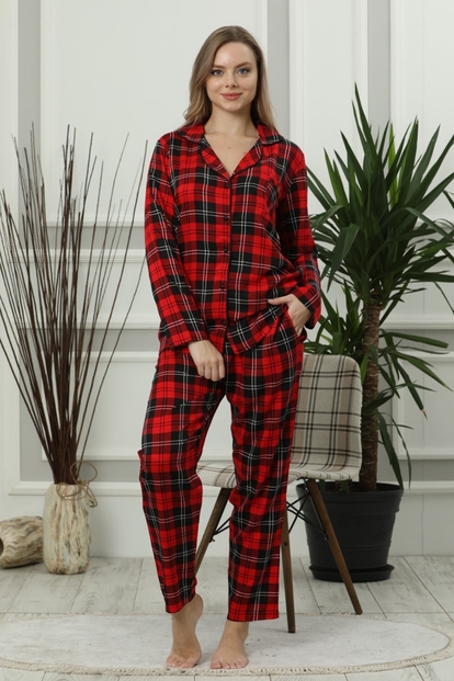 Red One Exclusive Collection Önden Düğmeli Uzun Kollu İpek Saten Pijama Takımı - 2