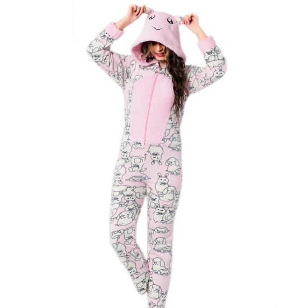 Sevimli Tavşan Desenli Polar Tulum Pijama - 2