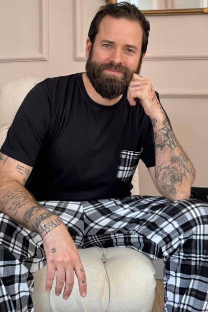 Siyah Haki Ekose Cep Detay Kısa Kollu Erkek Pijama Takımı 