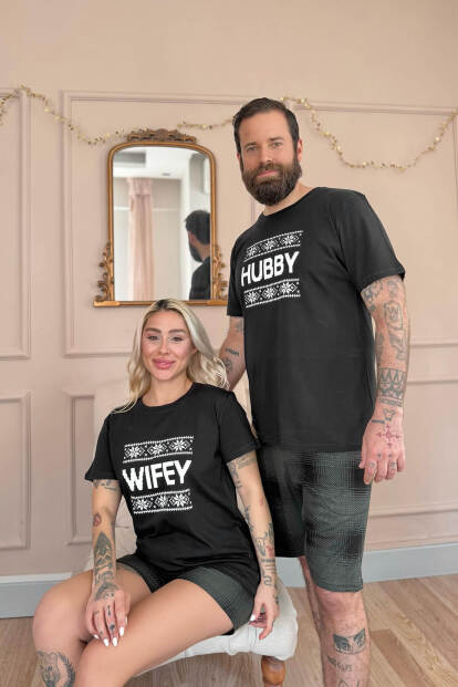 Siyah Hubby Şortlu Sevgili Aile Pijaması - Erkek Takımı - 7