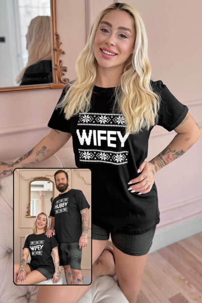 Siyah Wifey Şortlu Sevgili Aile Pijaması - Kadın Takımı 