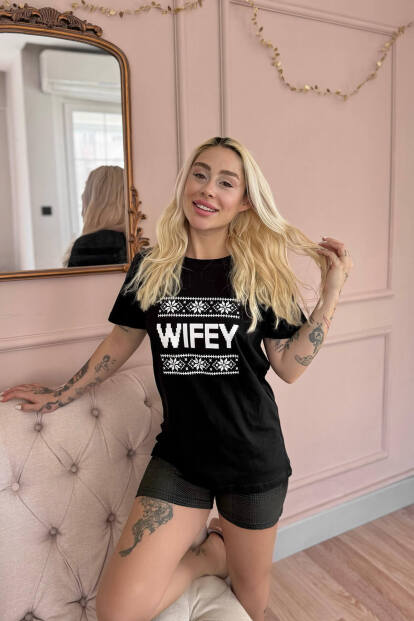 Siyah Wifey Şortlu Sevgili Aile Pijaması - Kadın Takımı - 2