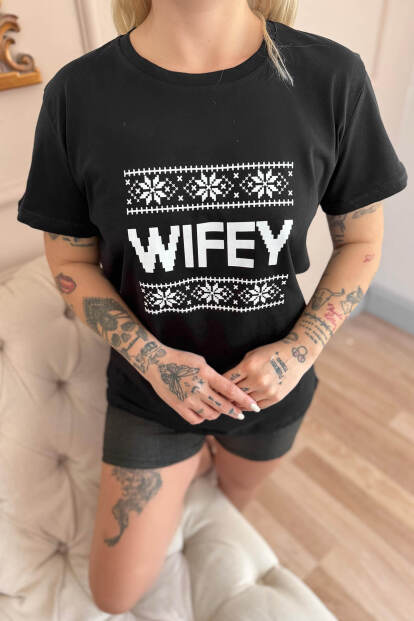 Siyah Wifey Şortlu Sevgili Aile Pijaması - Kadın Takımı - 5