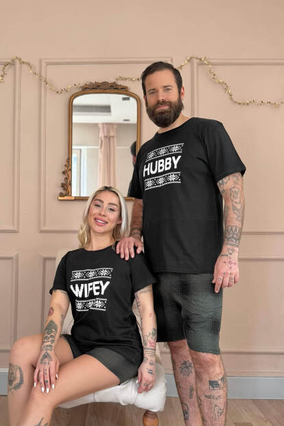 Siyah Wifey Şortlu Sevgili Aile Pijaması - Kadın Takımı - 6