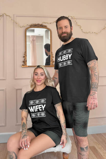 Siyah Wifey Şortlu Sevgili Aile Pijaması - Kadın Takımı - 7