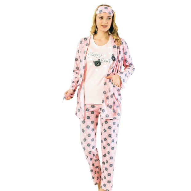 Sleep Beer Desenli Ayıcıklı Sabahlık Pijama Takımı - 1
