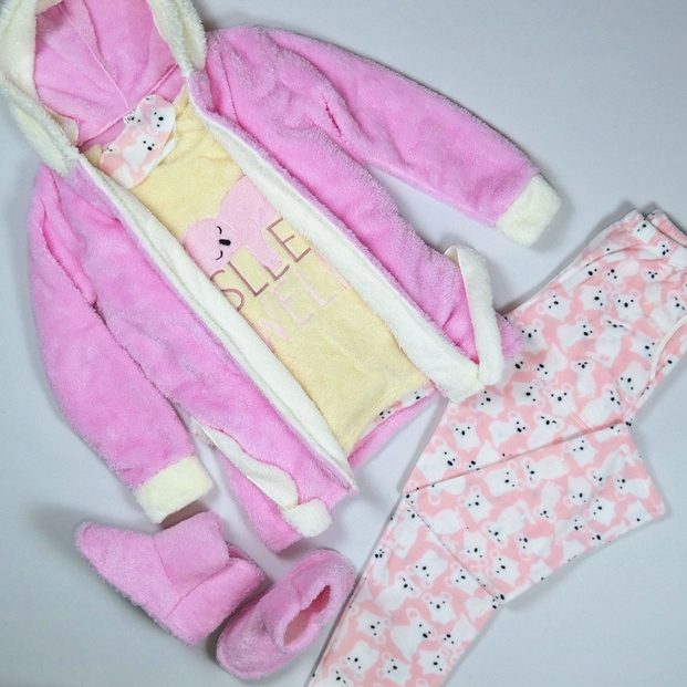 Sleep Well Desenli Sabahlıklı Peluş Pijama Takımı - 1