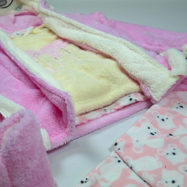 Sleep Well Desenli Sabahlıklı Peluş Pijama Takımı - 2