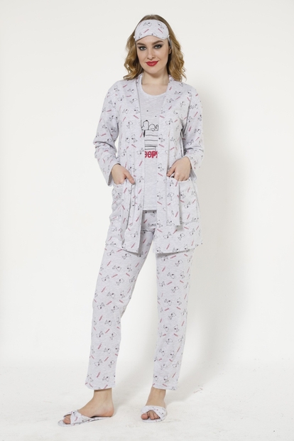 Snoopy Desenli Sabahlıklı Pijama Takımı - 1