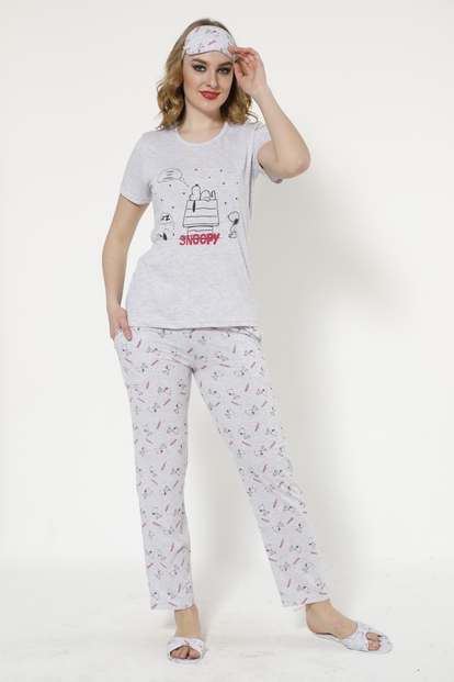 Snoopy Desenli Sabahlıklı Pijama Takımı - 2