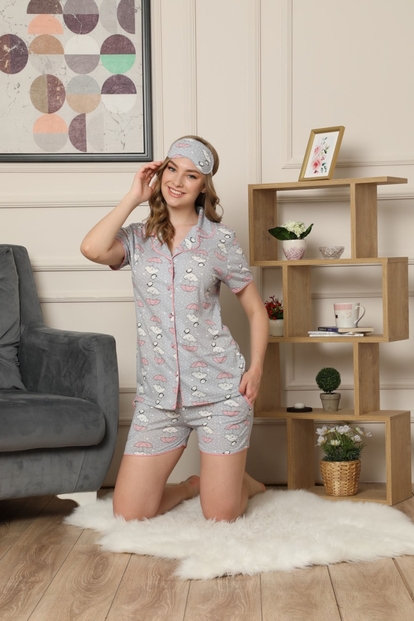 Soft Landing Desenli Önden Düğmeli Kısa Kollu Şortlu Pijama Takımı - 1