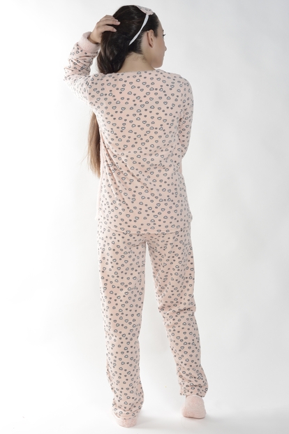 Somon Geyik Desenli Kadın Peluş Pijama Takımı - 3