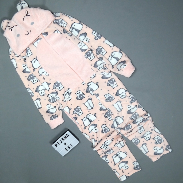 Somon Kedi Desenli Kadın Polar Peluş Tulum Pijama Takımı - 2