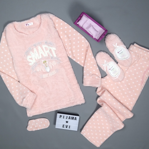 Somon Smart Desenli Kadın Peluş Pijama Takımı - 2