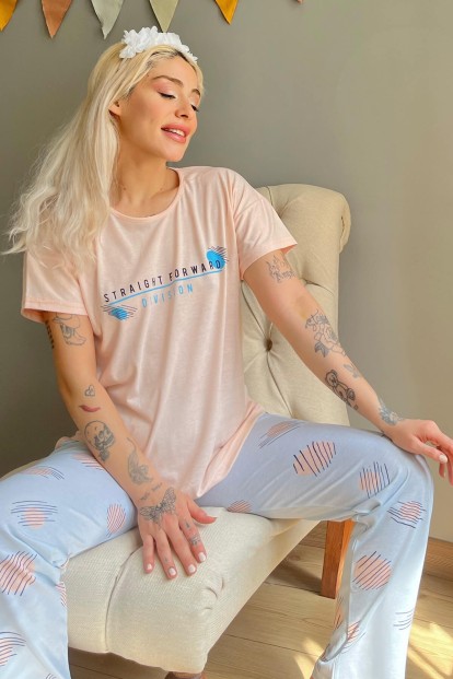 Somon Straight Baskılı Kısa Kollu Kadın Pijama Takımı - Pijamaevi
