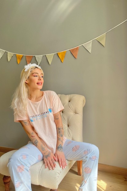 Somon Straight Baskılı Kısa Kollu Kadın Pijama Takımı - 2