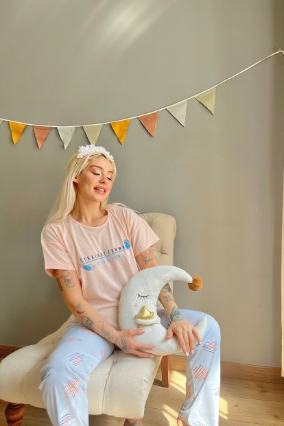 Somon Straight Baskılı Kısa Kollu Kadın Pijama Takımı - 3