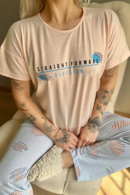 Somon Straight Baskılı Kısa Kollu Kadın Pijama Takımı - 4