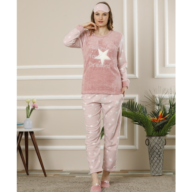 Star Dreams Desenli Kadın Peluş Pijama Takımı - 1