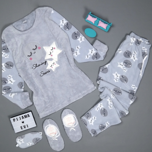 Stars Desenli Kadın Peluş Pijama Takımı - 2