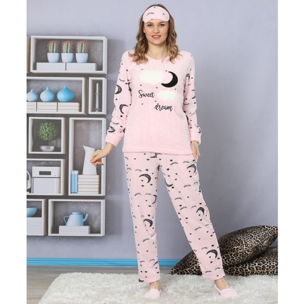 Sweet Dream Desenli Kadın Peluş Pijama Takımı - 1