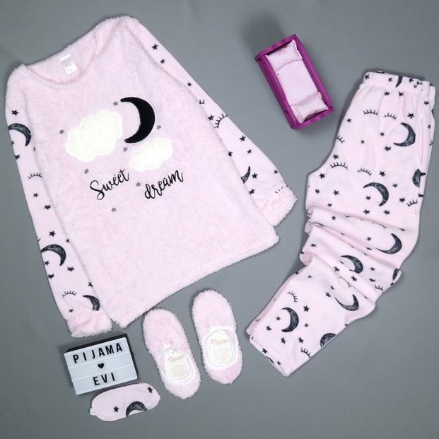 Sweet Dream Desenli Kadın Peluş Pijama Takımı - 2