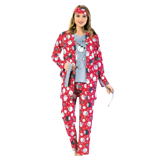 Tatlı Köpek Desenli Sabahlıklı Pijama Takımı - 1