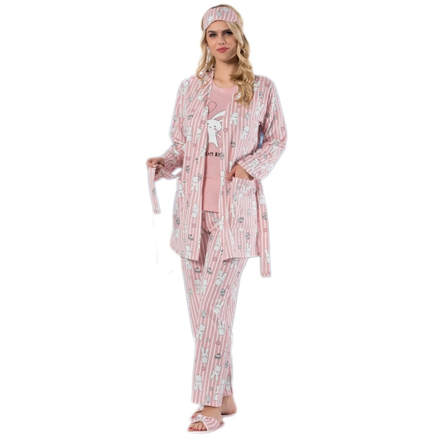 Tavşan Desenli Sabahlıklı Pijama Takımı - 1