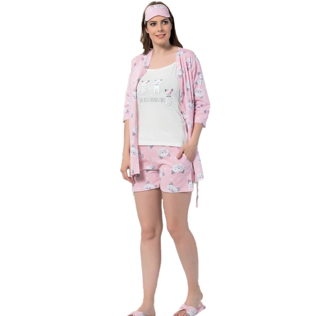 The Best Friends Desenli Şortlu Sabahlıklı Pijama Takımı - 1