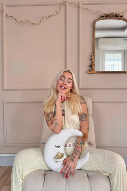 Vanilya Teddy Bear Desenli Örme Sıfır Kol Kadın Pijama Takımı - 3