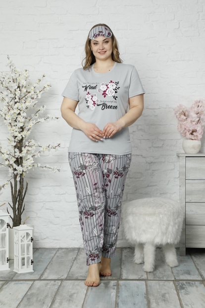 Wind Breeze Desenli Kısa Kollu Büyük Beden Battal Pijama Takımı - 1