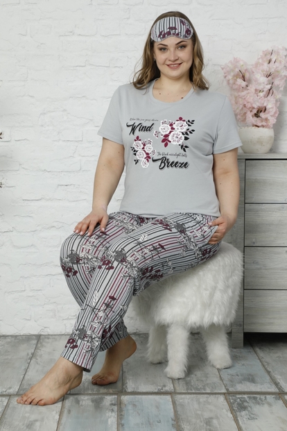 Wind Breeze Desenli Kısa Kollu Büyük Beden Battal Pijama Takımı - 2