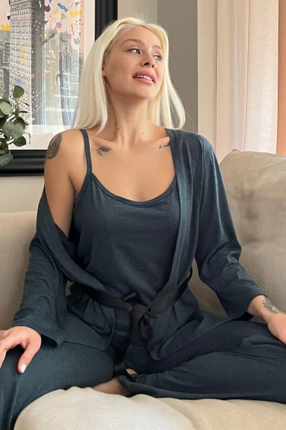 Yeşil Sabahlıklı Bambu Kadın Pijama Takımı - Pijamaevi