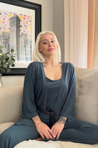 Yeşil Sabahlıklı Bambu Kadın Pijama Takımı - 2