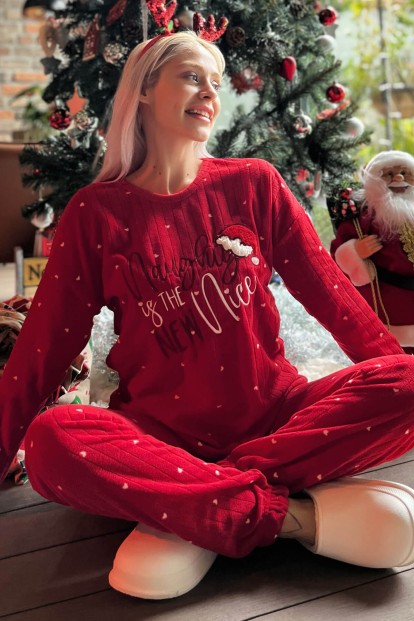 Yılbaşı Desenli Peluş Polar Pijama Takımı - Pijamaevi