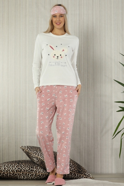 Your Heart Rabbit Desenli Sabahlıklı Peluş Pijama Takımı - 2