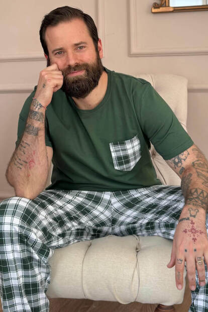 Zümrüt Ekose Cep Detay Kısa Kollu Erkek Pijama Takımı 