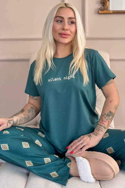 Zümrüt Silent Desenli Kısa Kollu Kadın Pijama Takımı - 1