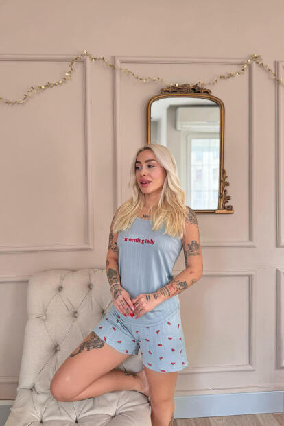 Aqua Morning Lady Desenli Şortlu Marlenka Kadın Pijama Takımı - Pijamaevi (1)