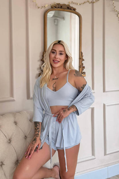 Bebe Mavi Dublin Büstiyerli Sabahlıklı Kadın Pijama Takımı - Pijamaevi (1)