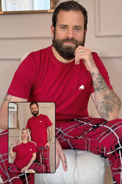 Bordo Bear Kısa Kol Sevgili Aile Pijaması - Erkek Takımı - Pijamaevi