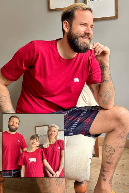 Bordo Bear Şortlu Sevgili Aile Pijaması - Erkek Takımı - Pijamaevi