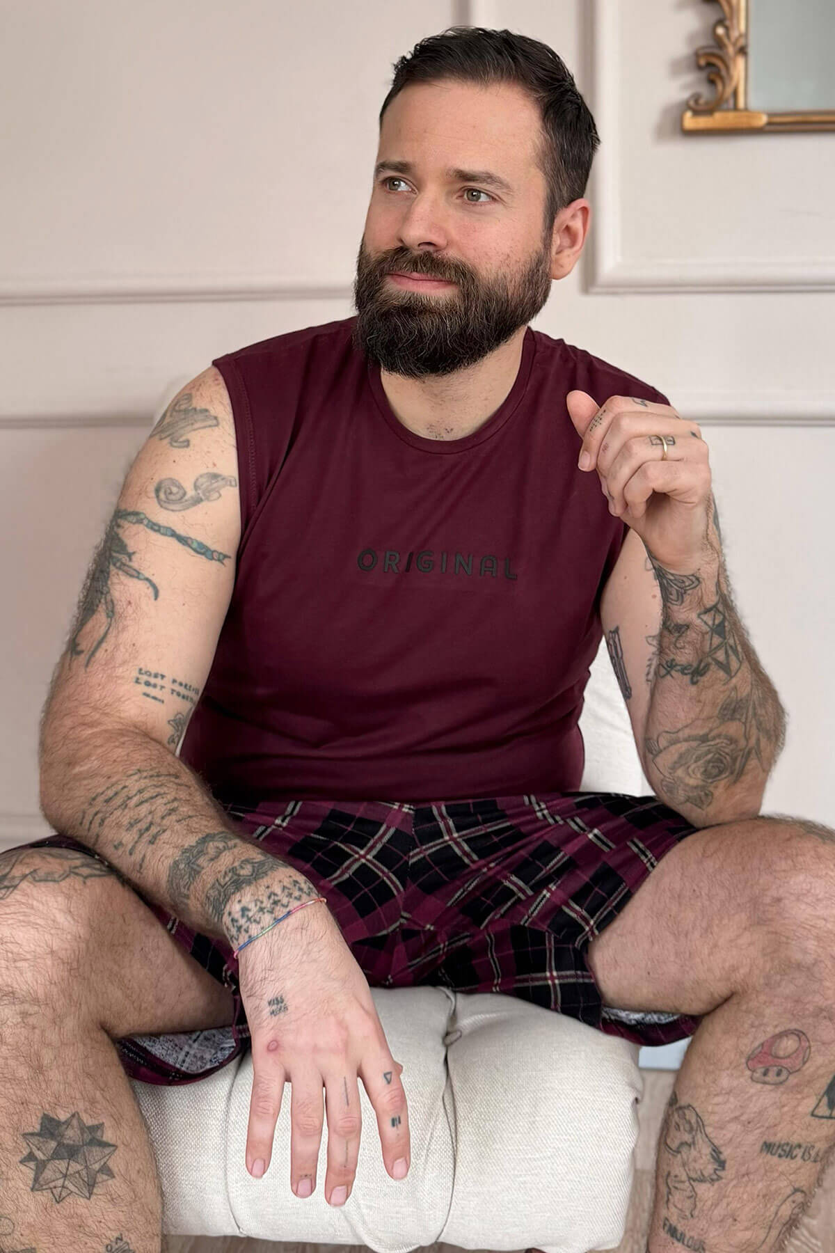 Bordo Original Baskılı Sıfır Kol Şortlu Erkek Pijama Takımı