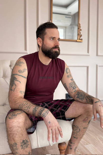 Bordo Original Baskılı Sıfır Kol Şortlu Erkek Pijama Takımı - Pijamaevi (1)