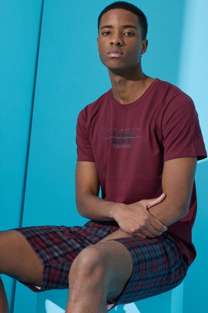 Bordo Unlimited Baskılı Şortlu Erkek Pijama Takımı - Pijamaevi