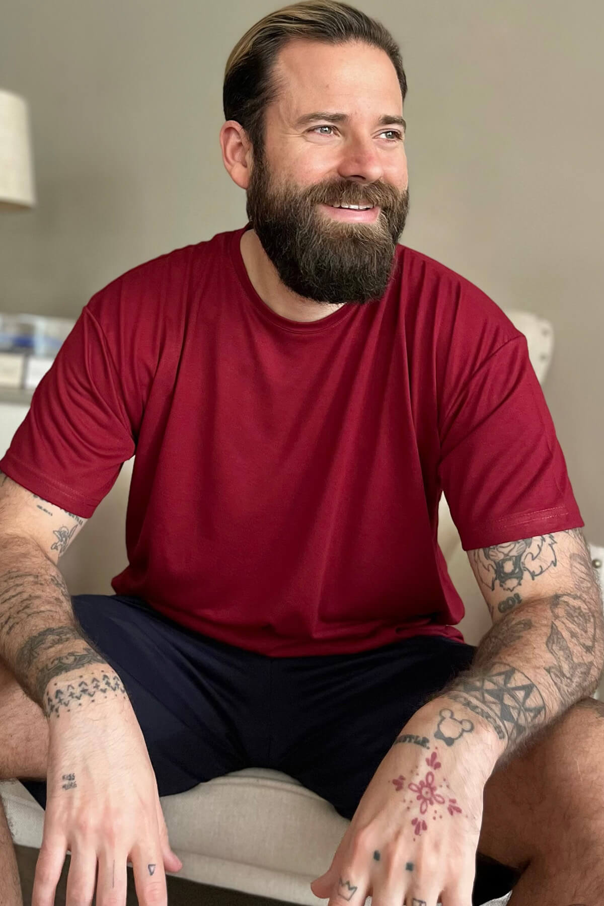 Bordo Üst Lacivert Alt Erkek Şortlu Pijama Takımı