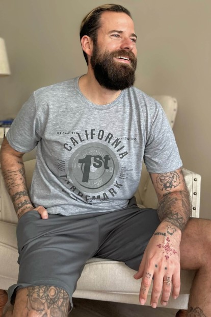 California Baskılı Şortlu Kısa Kollu Erkek Pijama Takımı - Pijamaevi