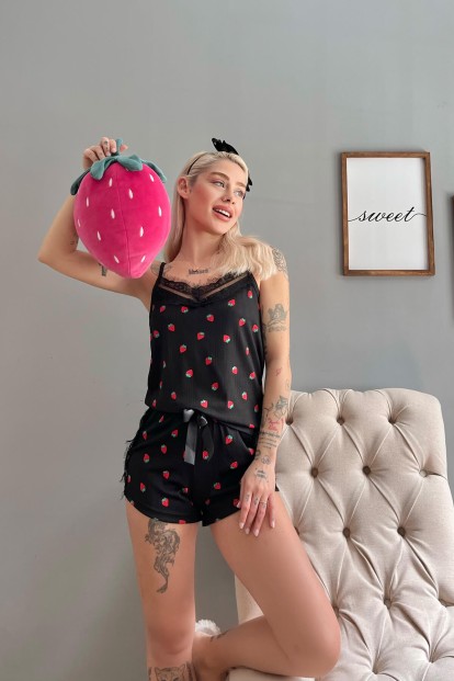 Çilek Pegasus Dantel Detaylı İp Askı Şortlu Örme Pijama Takımı - Pijamaevi (1)